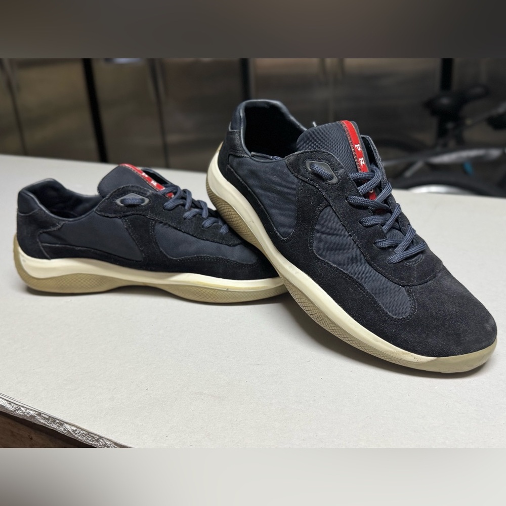 Prada America's Cup sneakers in navy blue suede and leather SZ 9.